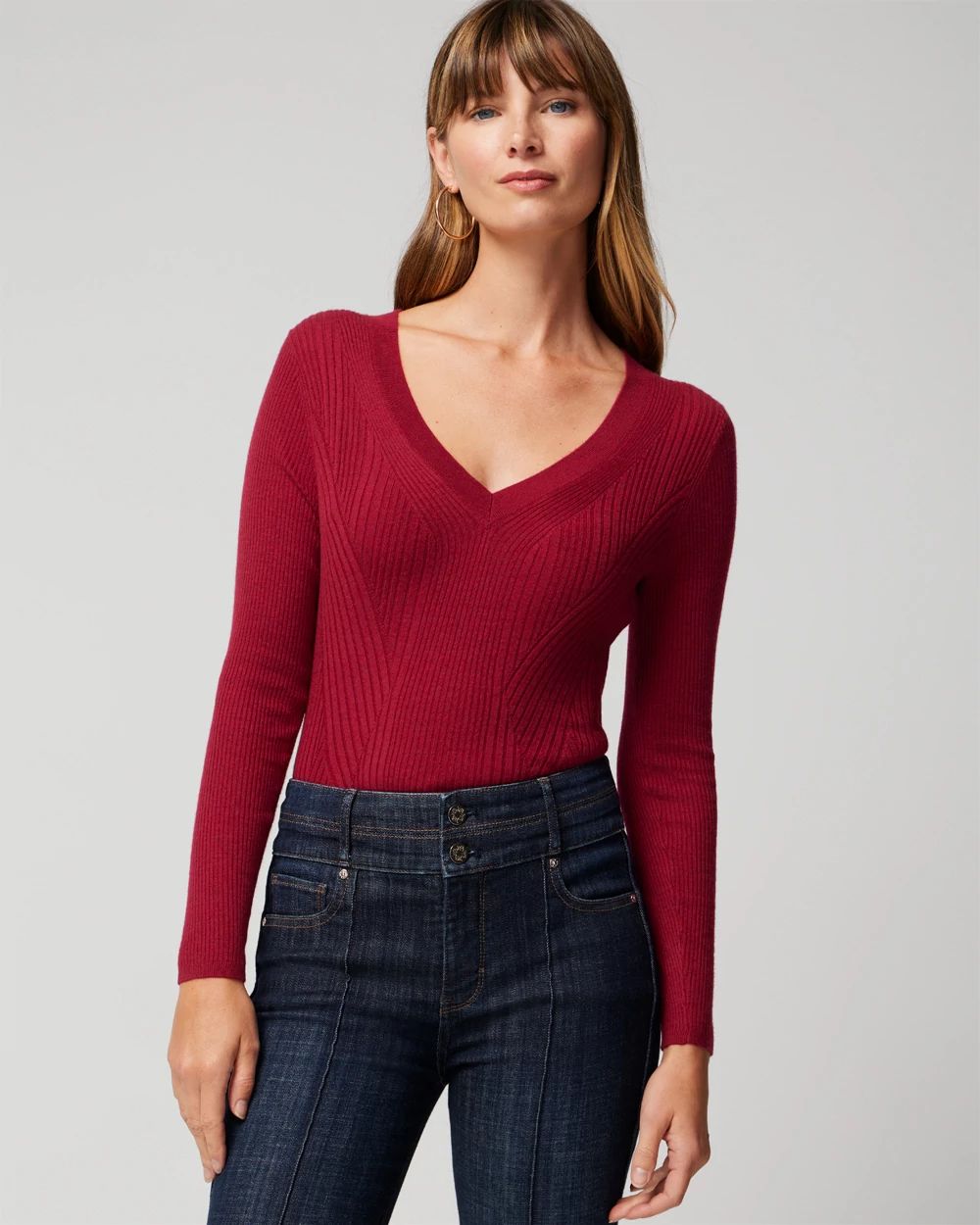 Long Sleeve Cashmere Blend V-Neck Top | White House Black Market